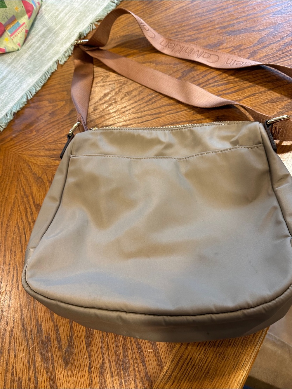 Calvin Klein Taupe Nylon Crossbody with Brown Strap - Picture 2 of 7